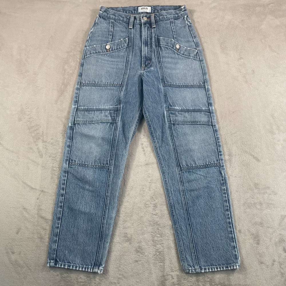 AGOLDE Utility Cargo Jeans Women 27 Blue Wash Denim High Rise Designer
